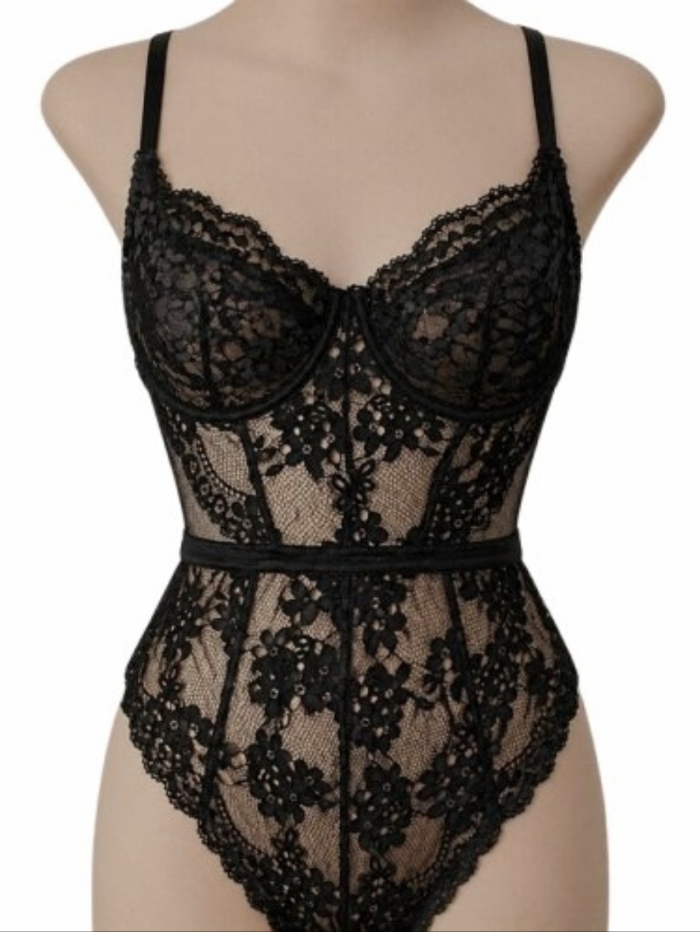 Refuge Black Lace Teddy Sheer Underwire Bodysuit Floral Mesh Lingerie